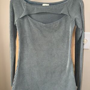 Ribbed Long-Sleeve Women's Top - Slate Blue